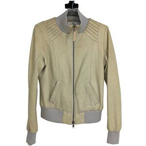 Aritzia Mackage Beige/Cream Lamb leather bomber style moto jacket size L